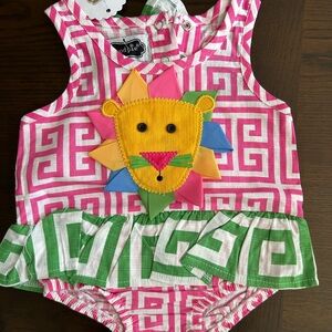 Mud Pie Pink and Green Lion Bodysuit